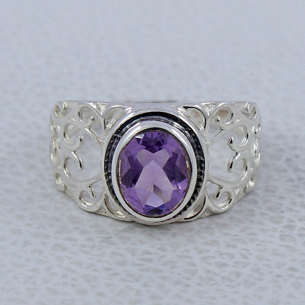 Natural Amethyst Silver Rings