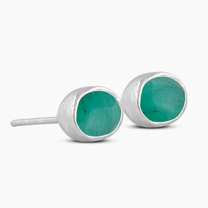 Emerald Silver Studs Earrings