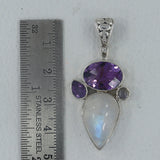 Moonstone & Amethyst Silver Pendant