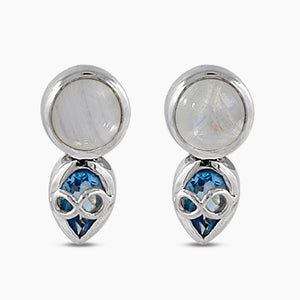 Pearl & Blue Topaz Silver Studs Earrings