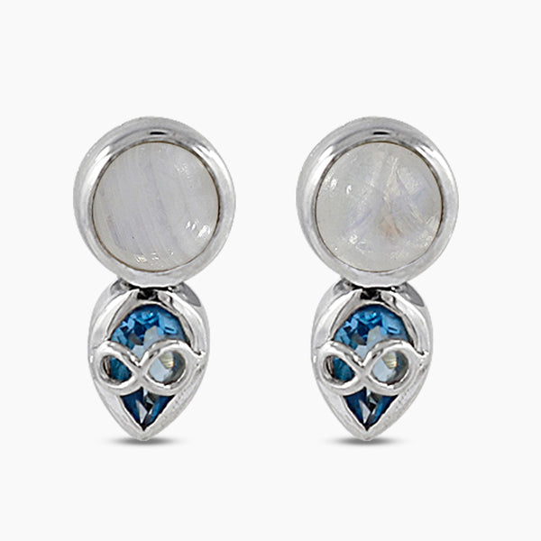 Pearl & Blue Topaz Silver Studs Earrings