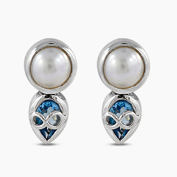Pearl & Blue Topaz Silver Studs Earrings