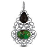 Green Copper Turquoise, Smoky Quartz Silver Pendant