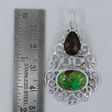 Green Copper Turquoise, Smoky Quartz Silver Pendant