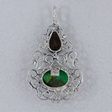 Green Copper Turquoise, Smoky Quartz Silver Pendant