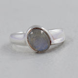 Natural Rainbow Moonstone Silver Ring