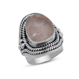 Natural Pink Rose Quartz Silver Ring