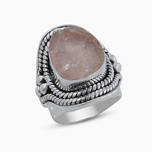 Natural Pink Rose Quartz Silver Rings