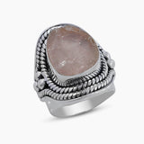 Natural Pink Rose Quartz Silver Rings