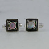 Abalone Shell Square Classic Cufflinks with 925 Sterling Silver Jewelry