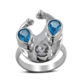 Blue Topaz & Crystal 925 Sterling Silver Ring