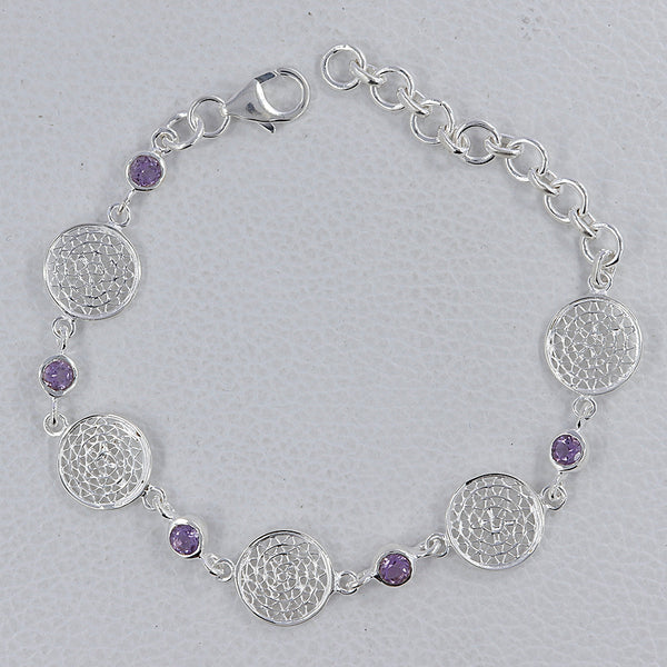 925 Silver Amethyst Filigree Designer Bracelet