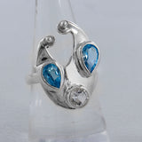 Blue Topaz & Crystal 925 Sterling Silver Ring