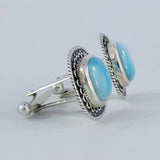 Natural Larimar Gemstone Handmade Cufflinks