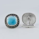 Natural Larimar Gemstone Handmade Cufflinks