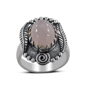 Natural Rose Quartz Silver Rings