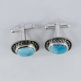 Natural Larimar Gemstone Handmade Cufflinks