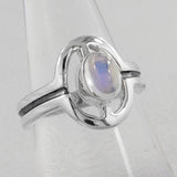 Natural Rainbow Moonstone Silver Ring