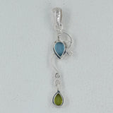 Blue Topaz & Peridot Silver Pendant