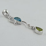 Blue Topaz & Peridot Silver Pendant