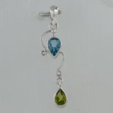 Blue Topaz & Peridot Silver Pendant