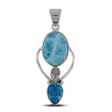 Larimar, Blue Topaz 925 Sterling Silver Pendant