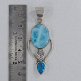 Larimar, Blue Topaz 925 Sterling Silver Pendant