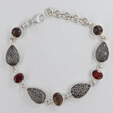 Black Coral, Smoky Quartz, Garnet Sterling Silver Bracelets