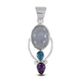 Larimar, Blue Topaz 925 Sterling Silver Pendant