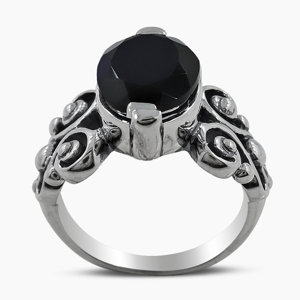 Natural Black Onyx Silver Rings