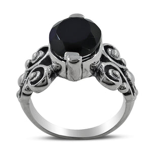 Natural Black Onyx Silver Rings