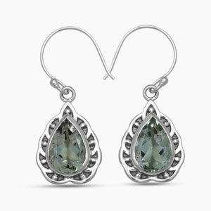 Green Amethyst Silver Earrings