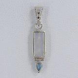 Rainbow Moonstone, Blue Topaz, Pearl Silver Pendant