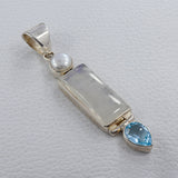 Rainbow Moonstone, Blue Topaz, Pearl Silver Pendant