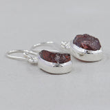 Raw Garnet Earring Silver