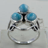 Larimar Three Stone Silver Ring