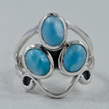 Larimar Three Stone Silver Ring