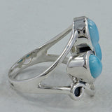 Larimar Three Stone Silver Ring