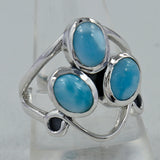 Larimar Three Stone Silver Ring