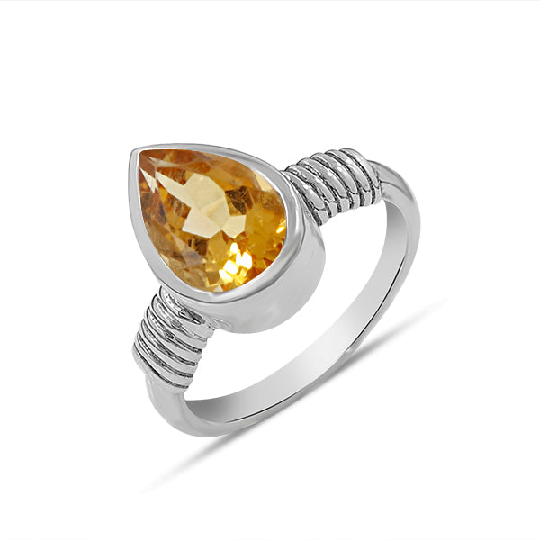 Natural Citrine Gemstone Silver Rings