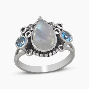 Rainbow Moonstone Silver Rings