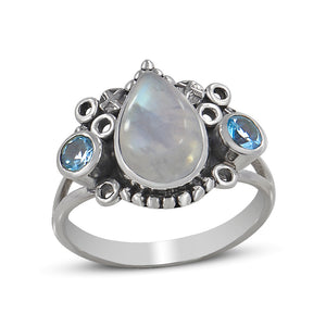 Rainbow Moonstone Silver Ring