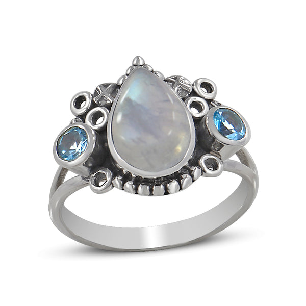 Rainbow Moonstone Silver Ring