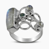 Blue Rainbow Moonstone Silver Rings