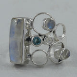 Blue Rainbow Moonstone Silver Ring