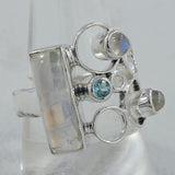 Blue Rainbow Moonstone Silver Ring