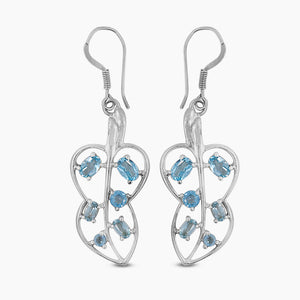 Blue Topaz Leaf Design Silver Earrings