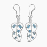 Blue Topaz Leaf Design Silver Earrings