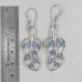 Blue Topaz Leaf Design Silver Earrings