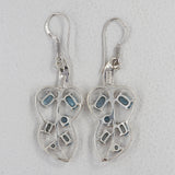 Blue Topaz Leaf Design Silver Earrings